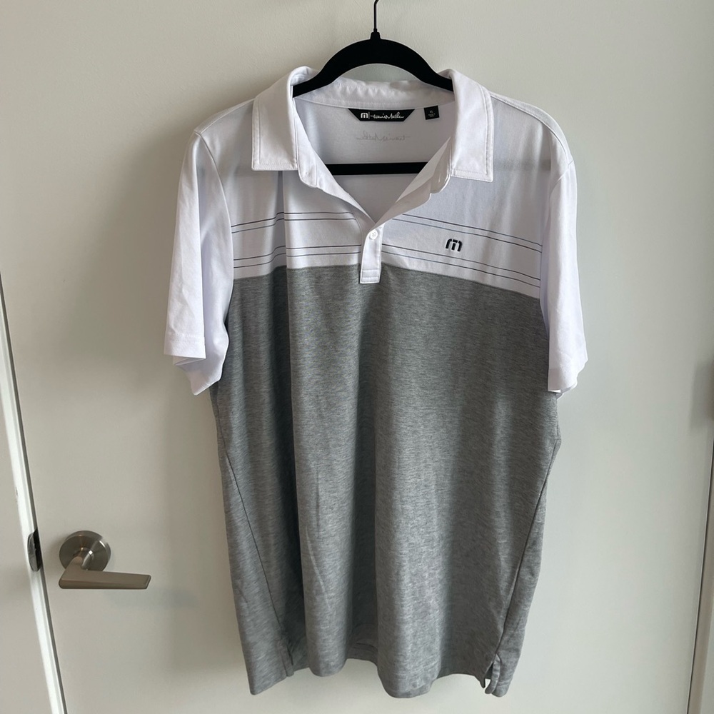 Travis Matthew Men's Gray and White Polo Shirt